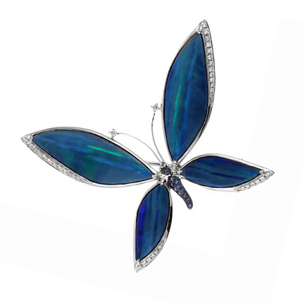 Брошь из белого золота с бриллиантами, опалами