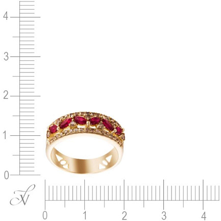 Кольцо из желтого золота с бриллиантами, рубинами
