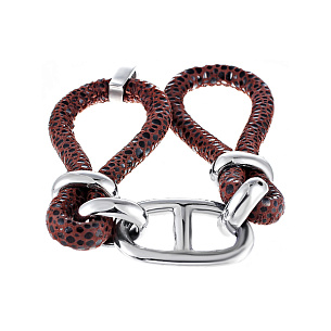 Браслет декоративный из серебра с кожей