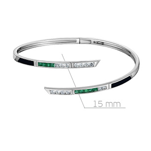 Браслет декоративный из белого золота с бриллиантами, изумрудами и эмалью