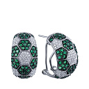 Серьги из белого золота с бриллиантами, изумрудами