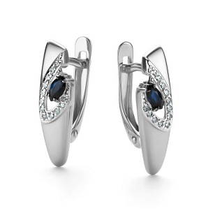 Серьги с английским замком из белого золота с сапфирами и бриллиантами
