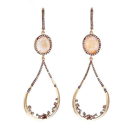 Серьги с английским замком из желтого золота с бриллиантами