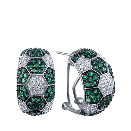 Серьги из белого золота с бриллиантами, изумрудами