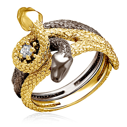 Позолоченное серебряное кольцо с фианитом Змея