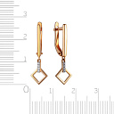 Серьги с английским замком из красного золота с фианитом