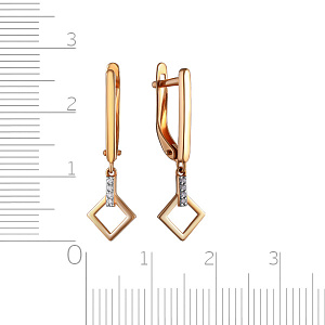 Серьги с английским замком из красного золота с фианитом