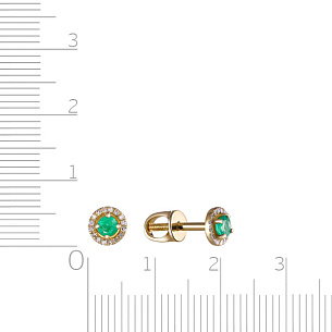 Серьги Пусеты из желтого золота с бриллиантами и изумрудами