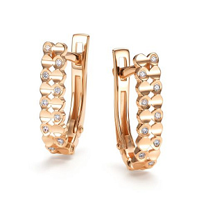 Серьги с английским замком из красного золота с бриллиантами