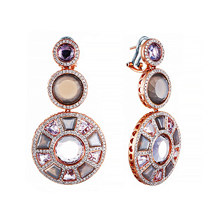 Серьги из красного золота с бриллиантами, аметистами