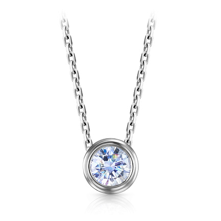 Колье из белого золота с бриллиантом, плетение якорное