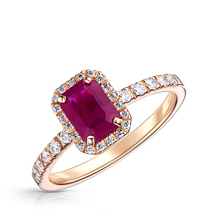 Кольцо из красного золота с бриллиантами и рубином