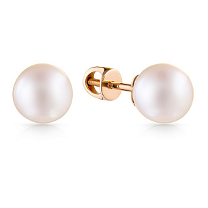 Серьги Пусеты из красного золота с жемчугом