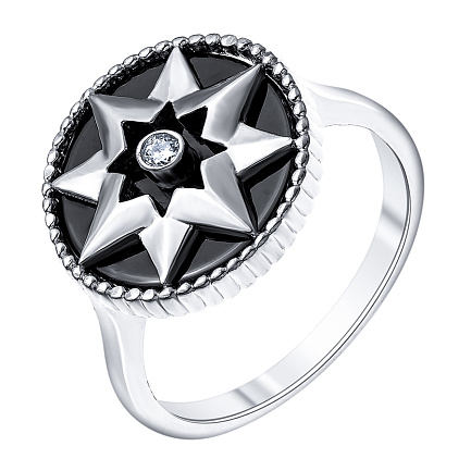 Кольцо из серебра с керамикой, фианитом "Звезда"