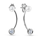 Пусеты из серебра с жемчугом, фианитами