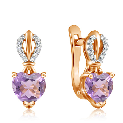 Серьги с английским замком из красного золота с аметистом