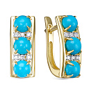 Серьги из желтого золота с бриллиантами, бирюзой