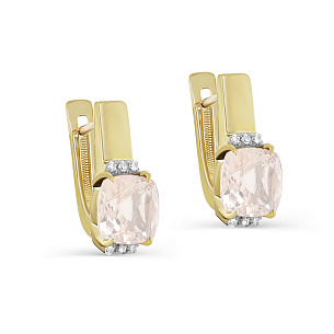 Серьги с английским замком из желтого золота с кварцем