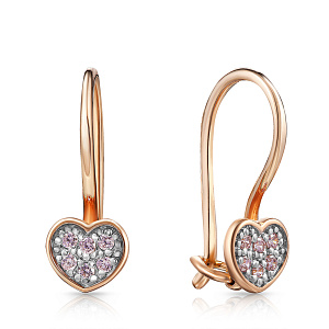 Серьги детские из красного золота с фианитом