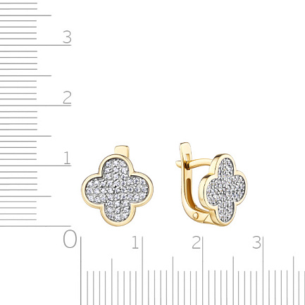 Серьги с английским замком из желтого золота с фианитом