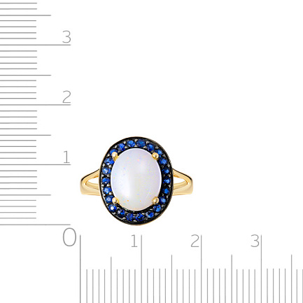 Кольцо из желтого золота с опалом, сапфирами