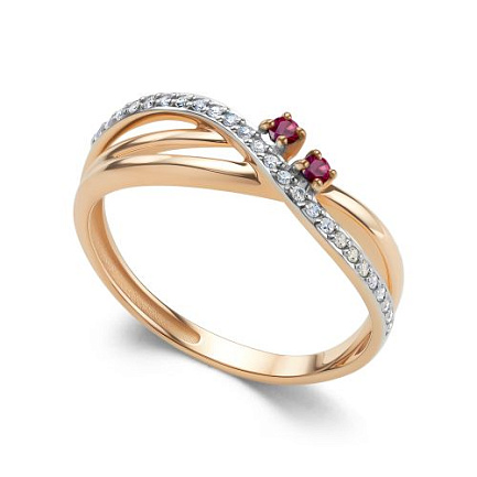 Кольцо из красного золота с бриллиантами, рубинами