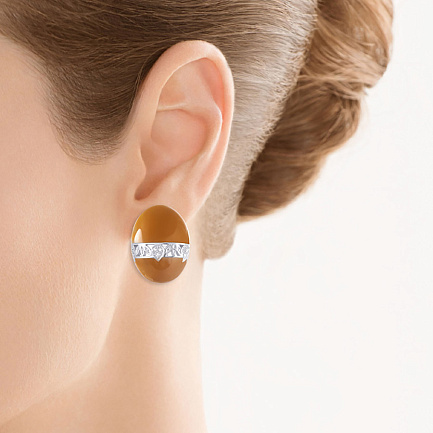 Серьги из серебра с фианитом, эмалью