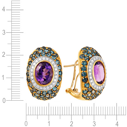 Серьги из желтого золота с бриллиантами, аметистами