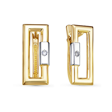 Серьги с английским замком из желтого золота с бриллиантами