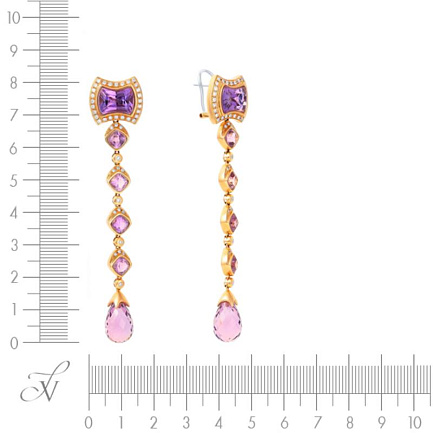 Серьги из красного золота с бриллиантами, аметистами