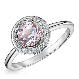 Кольцо из белого золота с морганитом и бриллиантами