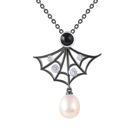 Колье из серебра с жемчугом, ониксом