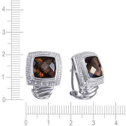 Серьги из белого золота с бриллиантами, раухтопазами