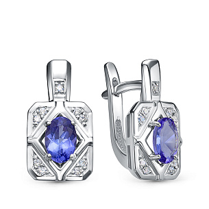 Серьги из белого золота с бриллиантами и танзанитами