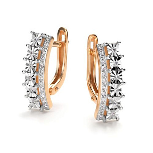 Серьги с английским замком из красного золота с бриллиантом