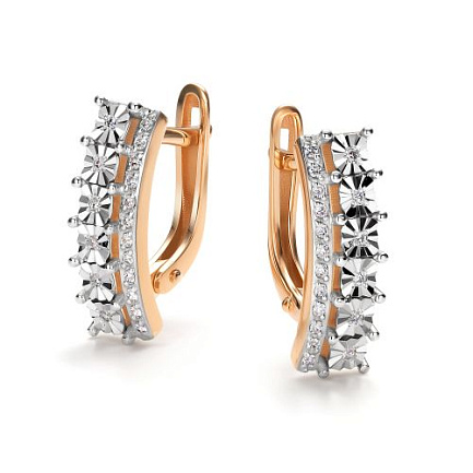 Серьги с английским замком из красного золота с бриллиантами