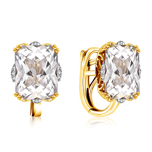 Серьги с английским замком из желтого золота с бриллиантами