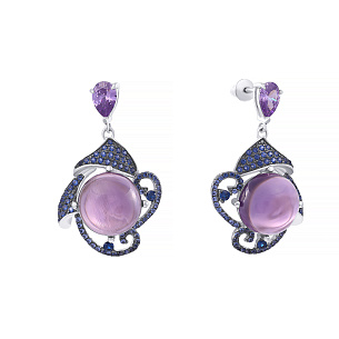 Пусеты из серебра с фианитом, стеклом