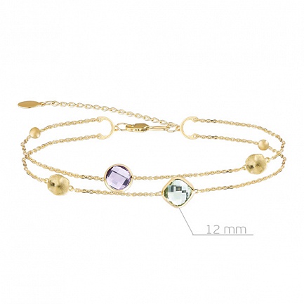 Браслет декоративный из желтого золота с аметистом