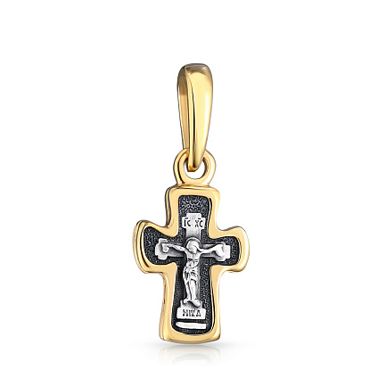 Крест с Ангелом-Хранителем серебряный с позолотой