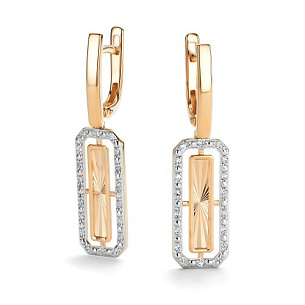 Серьги с английским замком из красного золота с бриллиантом