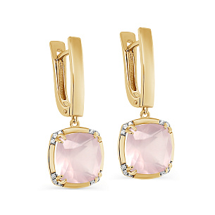 Серьги с английским замком из желтого золота с кварцем