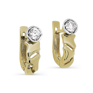 Серьги с английским замком из желтого золота с бриллиантами