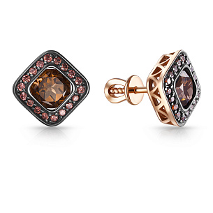 Пусеты с раухтопазом и фиантом из красного золота