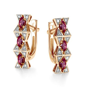 Серьги с английским замком из красного золота с бриллиантом