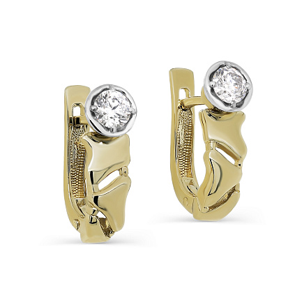 Серьги с английским замком из желтого золота с бриллиантами