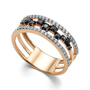 Кольцо из красного золота с бриллиантами, сапфиром