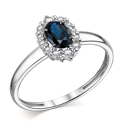 Кольцо из белого золота с бриллиантами, сапфиром