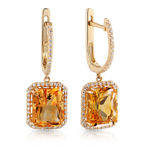 Серьги с английским замком из желтого золота с бриллиантами