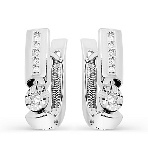 Серьги с английским замком из белого золота с бриллиантами